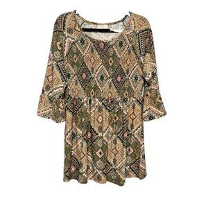 Southwestern Boho 70s Revival Tunic Top Womens Size‎ Large Hippie Rustic Chic
